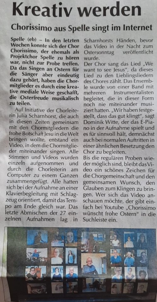 EL Kurier, 19.04.2020: CHORissimo singt im Internet