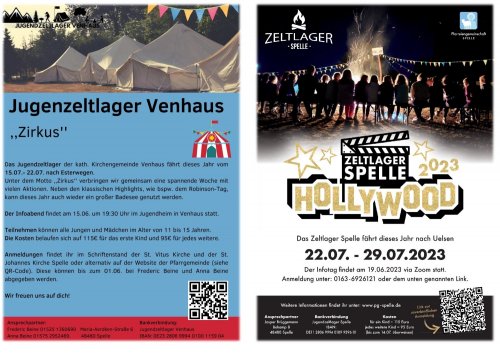 Anmeldung Jugendzeltlager Venhaus und Zeltlager Spelle